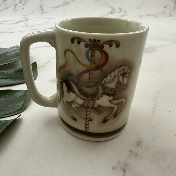 Otagiri Vintage Carousel Horse Coffee Mug Cream Pastel Cute Animals Small - Picture 1 of 4